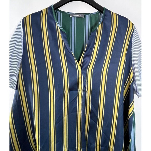 Alembika Mixed Fabric Top Modest Preppy Sz Small 1 Artsy Eclectic Career Office - Picture 1 of 8